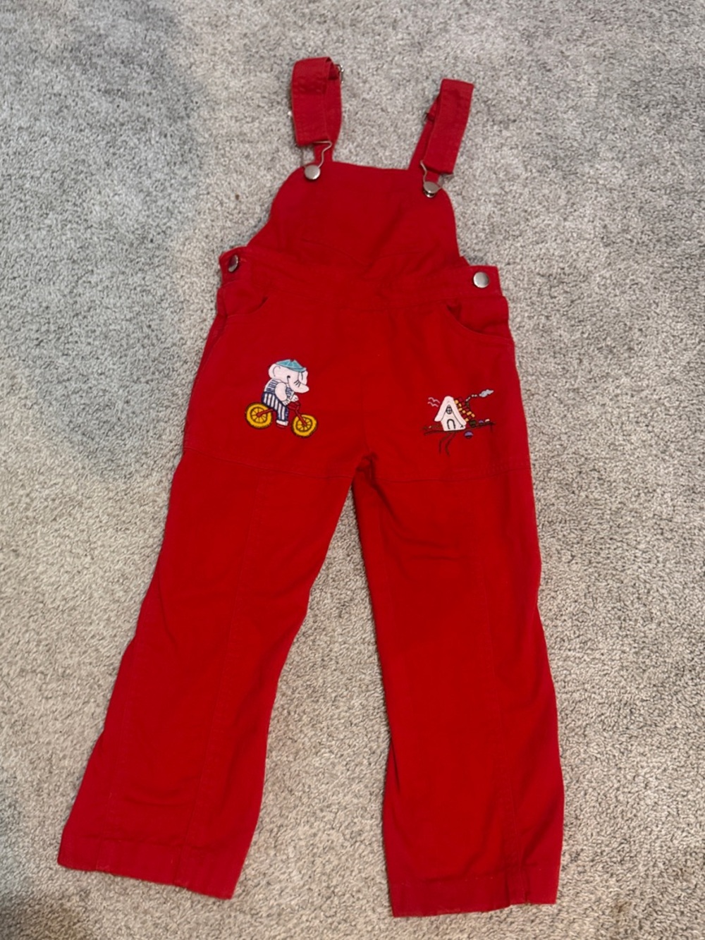 Vintage Red Kids Overalls with Embroidered Bike Patch